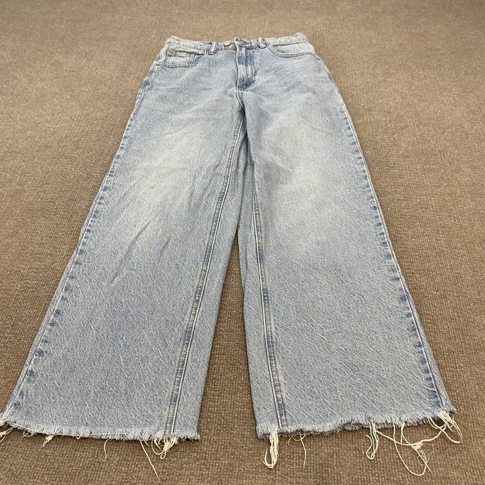 PacSun Crop Wide Leg Jeans Womens 26 Blue Light Wash High Rise Boho Fringe